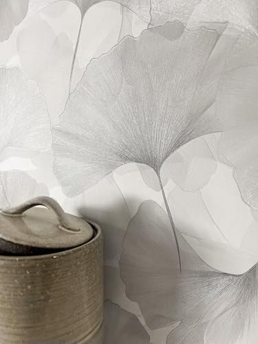 Newroom Carta da parati tessuto non tessuto grigio chiaro ginkgo foglie - natura floreale vintage motivo per soggiorno camera da letto