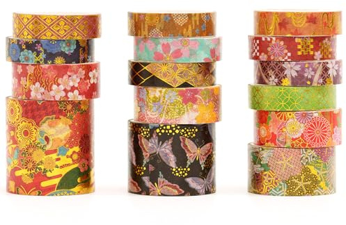 Songdao 15 rullar, japansk Sakura Washi-tejp, set, traditionell kimono, dekorativa maskeringstejp, färgstark för konst, gör-det-själv-hantverk, dagbok, planerare, scrapbook, förpackning (stil 2)