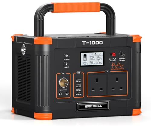 GRECELL Portable Power Station 1000W, 999Wh Solar Generator Backup Battery