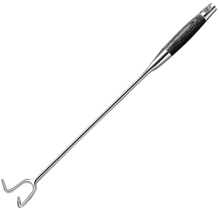 COLLBATH Gancio per Carne in Acciaio Inox 50 CM Manico in Legno Gancio per Barbecue Portatile Pinza per Alimenti Resistente per Macelli e Grigliate