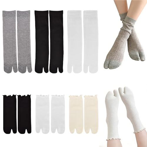 GDDDYWWJ 6 Pairs Tabi Socks,Breathable Elastic Women's Flip Flops Sock Non Slip Ankle Socks with Toes for Women Men