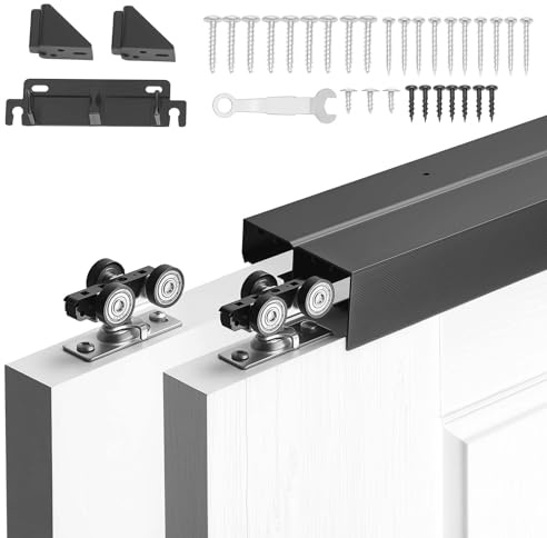 VEVOR Bypass Sliding Door Hardware Kit, 5 ft Aluminum Alloy Dual-Track Bypass Door Hardware, Smooth and Quiet Sliding, Easy to Install, for 1 to 1 3/4 Thickness 30 Width 2 Door System, for Closet