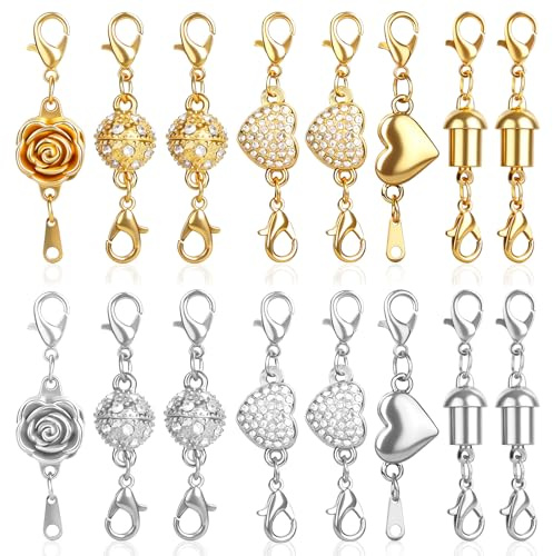 16 Piezas de Cierres de Joyería Magnética, Langosta Magnético, Joyería Cierres para Collares, Cierres de Joyería Magnética, 6 Estilos de Cierre de Cadena para Pulseras, Extensores de Collar