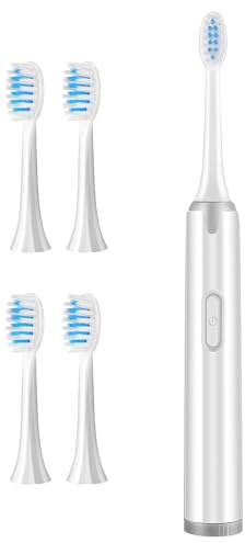 ABOOFAN Battery Operated Sonic Electric Toothbrush for Adults with Soft Bristles, Waterproof Design, Includes 5 Replacement Brush Heads, White, Non-Rechargeable, Suitable for Daily Oral