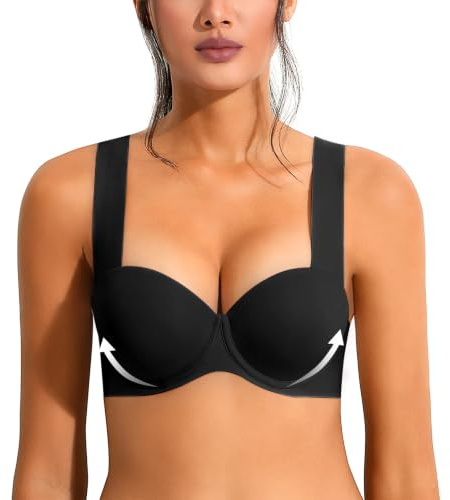 Upushall Balconette Push Up Bra Padded Supportive Bras for Small Chested Seamless Square Neck, Black-1, 34B