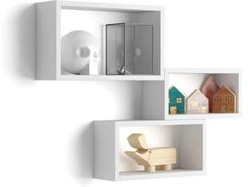 Mobili Fiver, Cubi da parete Rettangolari, Set da 3, Giuditta, Bianco Opaco, Nobilitato, Mensolo a Cubo da Parete Cucina e soggiorno, Made in Italy