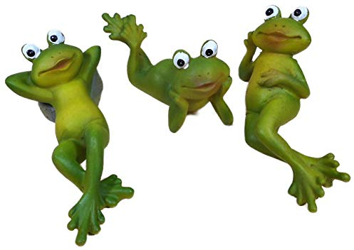N / A 3er Set chillende Frösche je 11 x 5 cm Frosch liegend Garten Tier Figur Deko 35668