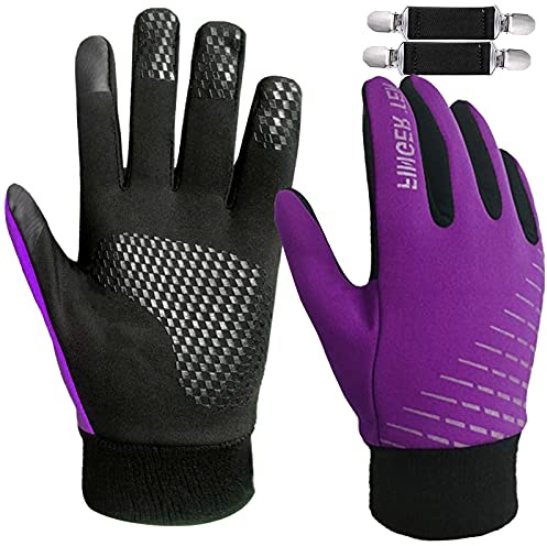 AMRTA Winter Gloves for Kids with 2 Gloves Clips Full Finger Touchscreen Gloves Warm Outdoor Bike Cycling for Boys Girls Youth Children Junior (M, Purple)