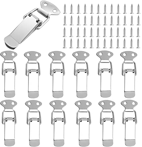 Attache Capot 12 Pièces Fermeture à Levier, Loquet à Bascule avec 48 vis, Réglable Bascule Pince, Fermeture à Ressort en Acier Inoxydable pour Coffret, Boîte, Tiroir, Armoire Sans Serrure