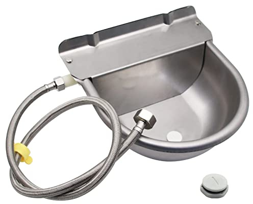 Automatic Horse Drinking Waterer Bowl,Upgrade Stainless Steel Farm Livestock Water Dispenser with Drain Hole and Float Valve for Horse,Dog, Chicken,Goat,Pig (A)