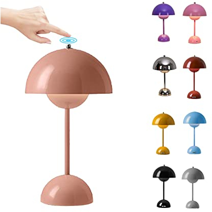 O·Lankeji LED Flowerpot Tischlampe Kabellos Akku, Touch Dimmbar Pilzlampen Tischlampe mit 3 Helligkeitsmodi, Dekorative Schreibtischlampe Nachttischlampe für Schlafzimmer, Büro, Bars
