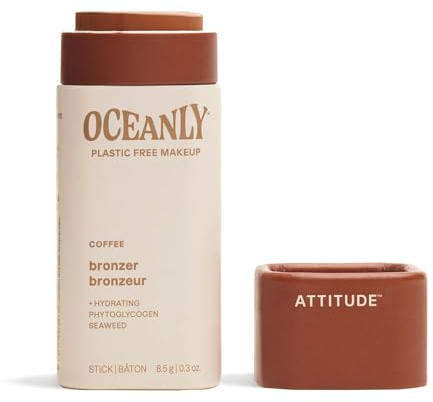 ATTITUDE Oceanly Plastic-Free Lightweight Bronzer Stick, Titanium Dioxide-Free, EWG Verified, Vegan Makeup, Coffee, 8.5 grams