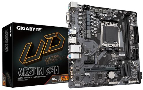 Gigabyte A620M S2H Motherboard - Supports AMD Ryzen 8000 CPUs, 5+2+2 Phases Digital VRM, up to 7200MHz DDR5 (OC), 1xPCIe 4.0 M.2, GbE LAN, USB 3.2 Gen 1