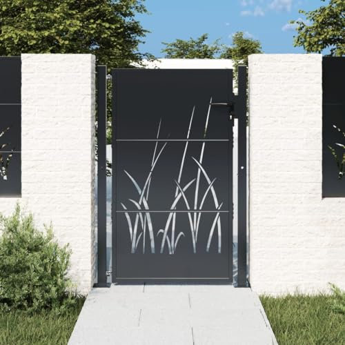 Homgoday Garden Gate, Metal Gate, Garden Gate, Fence Door, Entrance Gate, Yard Gate, Single Gate, Double Gate, Garden Fence, Anthracite, 105 x 155 cm, Steel Grass Design