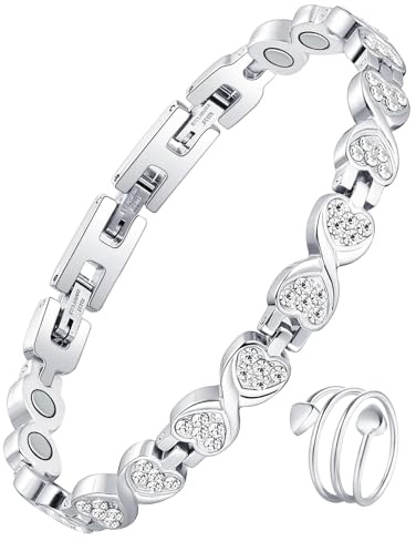 Jecanori Magnetic Bracelets for Women - Titanium Steel Magnetic Bracelet - 3800 Gauss Ultra Strength Magnets - Adjustable Length Wristband with Gift Box