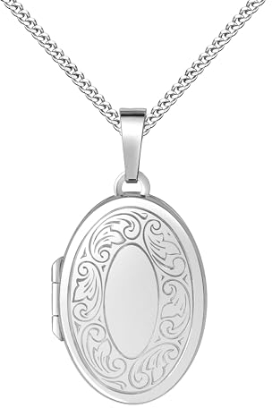 JEVELION Silberanhänger Medaillon Silber 925 für 2 Bilder Foto Amulett Anhänger zum Öffnen für Damen + Schmuck-Etui und Halskette Mit Halskette - Kettenlänge 55 cm.