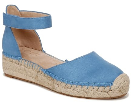 Naturalizer SOUL Womens Wren Ankle Strap Low Heel Espadrille Linen Blue Fabric 7 M