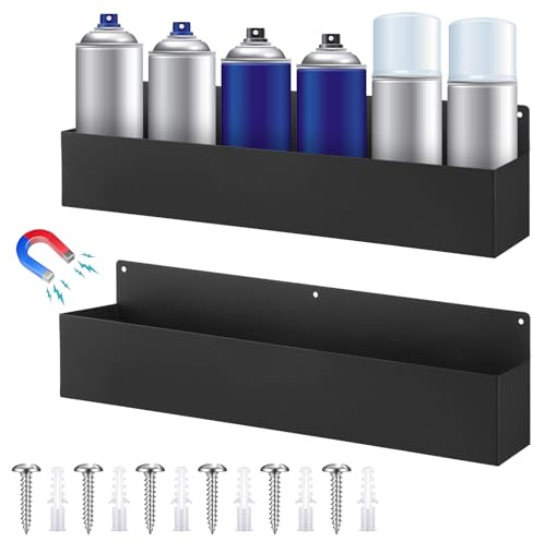 Gisafai 2 Pcs Magnetic Aerosol Spray Can Holder Heavy Duty Magnet Toolbox Bottle Holder Easy Install Spray Can Organizer Wall Mounted Bottle Rack for Garage(16.54 x 3.15 x 4.33 Inch,Black)