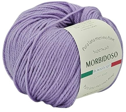 Woolly Yarn 100% Merinowolle, einlaufsicher, zum Häkeln und Stricken, Babywolle, einfarbig, 50g, 150m, für Decken und mehr (Dunkellila 715)