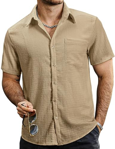VATPAVE Mens Button Down Short Sleeve Shirt Summer Shirts 3XL Pure Khaki