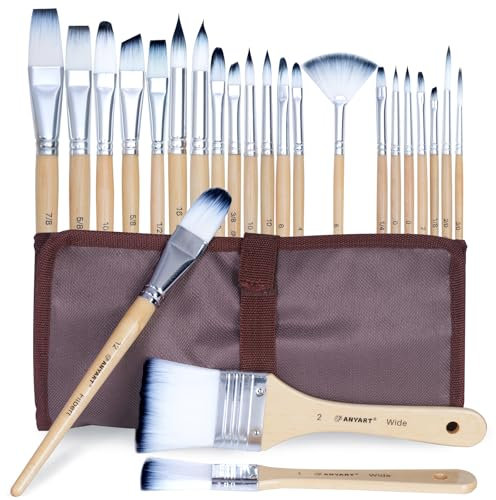 Anyart Pinselset 24 Stück Künstler Pinsel Set für Acrylfarben Malpinsel Aquarell Öl Ölfarben Paint Brush Steinmalerei Miniaturen Nagelpinsel Hochwertig Premium Nylon mit Aufbewahrungstasche