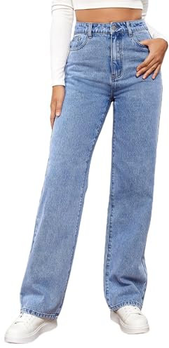 Jeans Boyfriend Damen Wide Leg Mom-Jeans Mode Jeanshose Relaxed Hosen Coole Low Waist Jeanshosen Sommerjeans Weites Bein Mom Hüftjeans High Hose Schlaghosen Baggy Outfit Cargohose Hellblau M