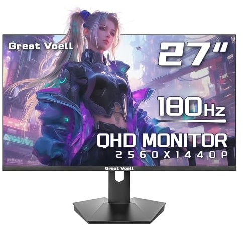 Great voell 27 Zoll Curved Gaming Monitor, 165Hz, 2K QHD (2560x1440), HDR, 99% sRGB, FreeSync, Blaulichtfilter, VESA-Montage, HDMI 2.0 & DP 1.4, Neigungsverstellung, 16:9 PC Bildschirm