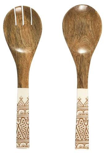 HOME DECO FACTORY, KA0574, Posa da Insalata Dune in Legno di Mango in Terracotta, Design Elegante e Naturale, Pratico Accessorio da Portata, Misura: 30 cm, Marrone, Bianco, Arancione