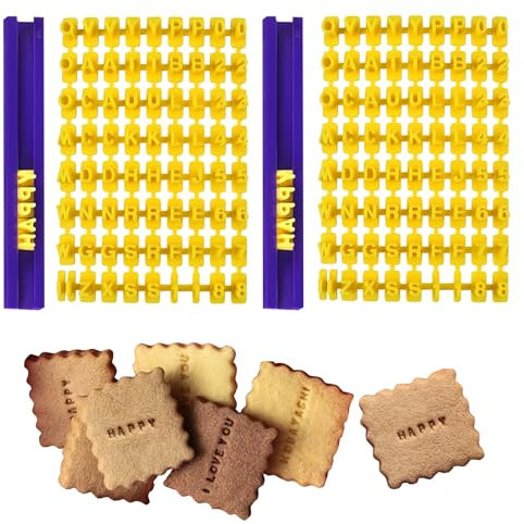 144Pcs Cookie Stamps Set, Alphabet Number Cookie Press Letter Stamp DIY Mold Biscuit Fondant Cookie Cake Stamp Alphabet Embosser Cake Mold Cutter Baking Tool for Decorating Cookie Cake Christmas Craft