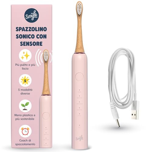 Smyle Schallzahnbürste mit Sensor, 3 Monate Akkulaufzeit, Intelligenter Timer und 5 Putzmodi und Wasserdicht (Babyrosa)