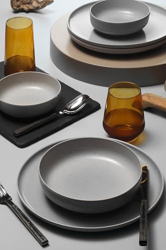 Elegante juego de cena de 12 piezas, 100% porcelana, incluye 4 platos de servicio (24 cm), 4 platos (20 cm), 4 cuencos (15 cm), apto para lavavajillas y microondas