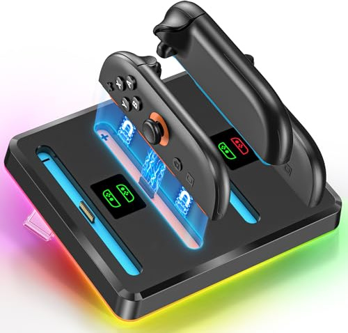Stazione di Ricarica per Controller Switch 2 per 2025 Nintendo Switch 2 Joy-Con, Stazione di Ricarica Rapida da 2,5 Ore per 4 Joy-cons con 9 Luci RGB, Accessori per Nintendo Switch 2