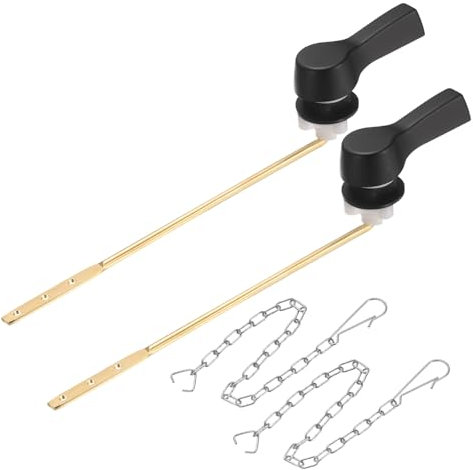 sourcing map Lot de 2 poignées de toilettes universelles avec chaîne, levier de réservoir de toilette, poignée de chasse d'eau, 701 noir