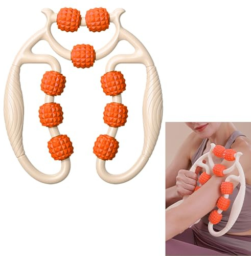 Smaoqingji Massagerulle, ben, enhet, fasciarulle, 1 st, vit med orange, massagerulle med handtag för ben, lämplig för ben och armar, etc. för att lindra musklerna för att slappna av och trötthet