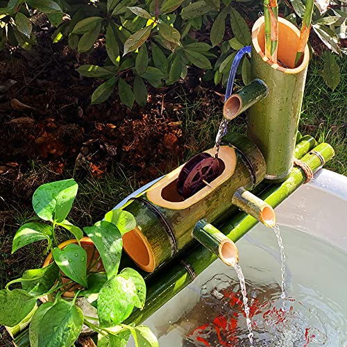 Kit fontana in bambù da 60 cm con pompa e ruota ad acqua, elegante decorazione da giardino, fontana ornamentale per la casa, sistema di circolazione dell'acqua ecologico, per paesaggi tranquilli