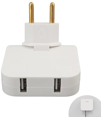 Prise Plate Derriere Meuble, Multiprise Plate avec Connexion Pivotante à 180 Degrés, 2 Prises et 2 Ports USB, Adaptateur Compact pour Espaces Réduits, Connecteurs Européens, Blanc