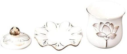 GALPADA Tazza Per Offerte D'acqua in Ceramica Bianca Intagliata a Rilievo, Decorazione Rituale Buddista Per Tempio e Meditazione, Set Da Per Uso Domestico e Yoga