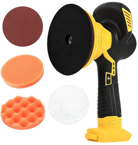 Cordless Buffer Polisher compatible with Dewalt 20V Battery,6 Variable Speed, 6800 RPM Orbital Polisher for Car Boat Wood Polishing Detailing Waxing(No Battery) (Yellow)