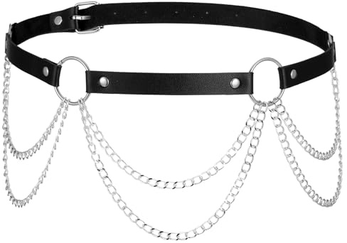 Black Waist Chain, Goth Leather Belts, Punk Leather Body Accessories, Body Chain Jewelry for Women