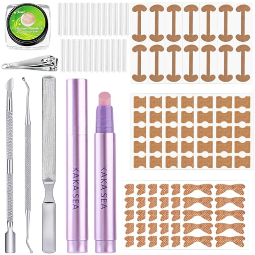 Set per Unghie Incarnite, 18 Cerotti Autoadesivi con Nastri Correttivi, Supporto per Solchi, con Pennello per Cura Unghie e 12 Leve, Kit Strumenti Completo