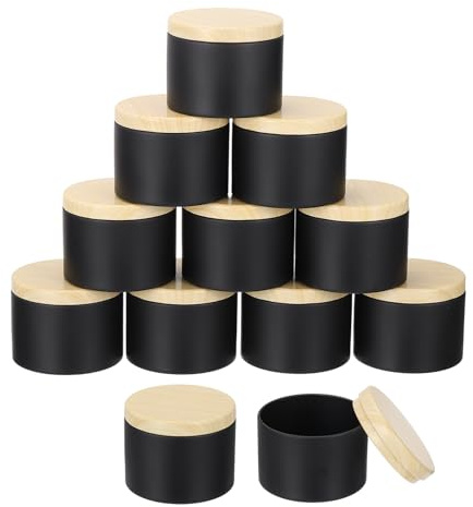 QUARKZMAN 12 Piezas De Latas Para Velas De 4 Onzas, Recipientes Vacíos Para Velas Con Tapas De Madera Para Hacer Velas, Negro