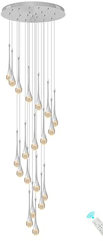 138''/350 cm hoch Silber 20 Lichter Wendeltreppe Anhänger Kronleuchter Lampara de Wohnzimmer Decke Kristall-Kronleuchter Foyer Eingang Kristall-Kronleuchter Regentropfen Blase LED 2700–6000 K
