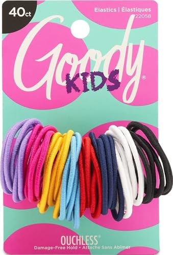 Goody Kids Ouchless Elastic Hair Ties, 40 Ct, Assorted Colors, Pain-Free