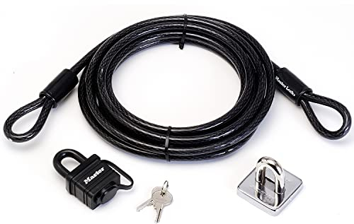 Master Lock 8271EURDAT Cable antirrobo con hebillas de acero trenzado y candado, 4,5 m