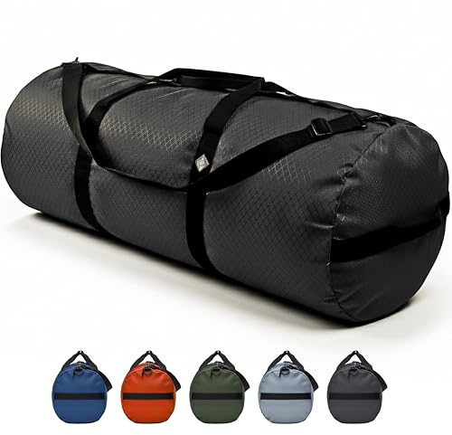 175L Extreme Duffel Bag, Heavy-Duty Gear Bag, 1050D Tuff Cloth, Diamond Ripstop, Reinforced Stitching - Black (18” x 42)