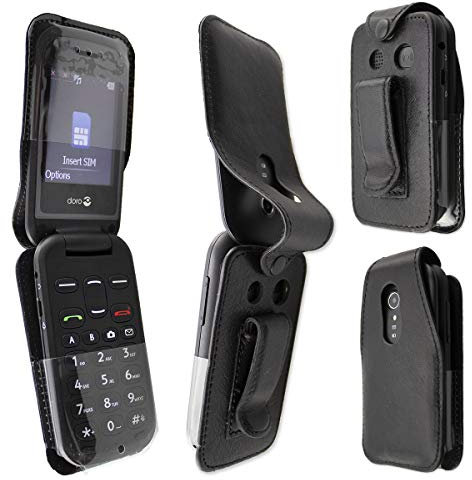 caseroxx Leather-Case with belt clip compatible with Doro 2404 made from genuine leather, Pouch with belt clip and viewing window in black
