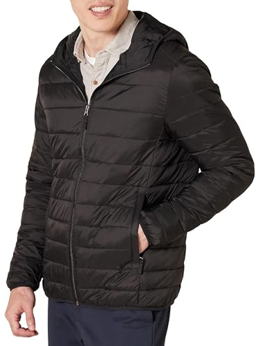 Amazon Essentials Doudoune à Capuche Légère, Paquetable et Résistante à L’Eau Homme, Noir, XL
