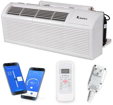 Klimaire PTAC 15,000 BTU Air Conditioner Heat Pump R-32 with Remote Control & 3.5 kW Electric Heater -230V