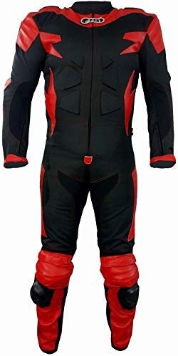 BI ESSE - Combinaison MOTO entièrement en cuir et tissu, idéale pour la route, les longs trajets, le touring, le pitbike, complète avec des protections (ROUGE/NOIR, L)
