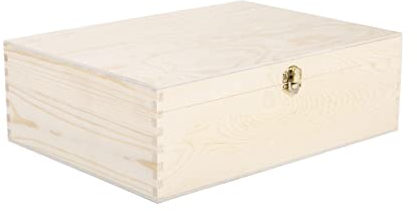 green leaves Plain Wooden Storage Box with Hinged Lid Front Clasp DIY Craft Crate Treasure Chest Jewellery Box (Large)